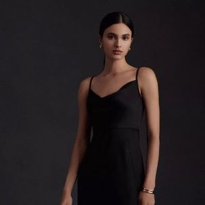 BHLDN Black Cali Satin Cowl-Neck Midi Slip Dress